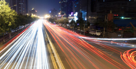 light trails on rush hour traffic at night